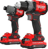 CRAFTSMAN V20 Brushless RP 1/2 inch Drill/Driver with 2 speed gear box, 1/4 inch Impact Driver, 2 Batteries and Charger Included (CMCK2530C2)