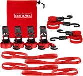 CRAFTSMAN 10-PC Ratchet Strap Kit with Soft Loops, Bungees and Storage Bag | 1,500 lbs Break Strength Ratchet Straps, 36" Premium Flat Bungees, 18" Soft Loops, Storage Bag, Hauling and Cargo Management