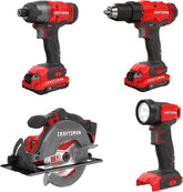 CRAFTSMAN V20 MAX Cordless Power Tool Kit, Circular Saw with 6 1/2 inch Blade, 1/4 inch Impact Driver, 1/2 inch Drill/Driver, LED Task Light, Battery and Charger Included (CMCK401D2AM)