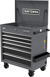 CRAFTSMAN Tool Cart with Wheels, Full Bank Rolling Utility Cart, 37 x 21 x 41 Inch, Power Outlets and USB Connectors, Integrated Pegboard, Internal Locking System, Gray (CMSTUC06GB)