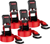 CRAFTSMAN 1" x 12' x 1,500 lbs Ergonomic Light-Duty Ratchet Straps, 4-Pack | 1,500 lbs Break Strength, Weather-Resistant, Padded Ergonomic Grip Handles, Coated S-hooks, Easy to Secure Lightweight Cargo