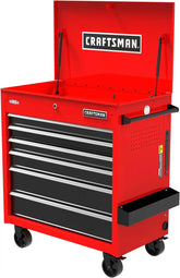 CRAFTSMAN Rolling Cart with Drawers, Full Bank Utility Cart, Six Soft-Close Drawers Tool Chest, Power Outlets, Side Tray, Heavy Duty Casters, 37 x 21 x 41 Inch, Red (CMSTUC06RB)