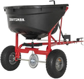 Craftsman Pull-Behind Lawn Broadcast Spreader for Seed, Fertilizer & Ice Melt, 110 lb Capacity with Universal Hitch, Made in USA