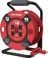 CRAFTSMAN Heavy Duty Retractable Extension Cord, 75 feet with 4 Outlets - 14AWG SJTW Cable - Outdoor Power Cord Reel | 14 AWG SJTW cable, outdoor rated, ideal for garage or job site power needs