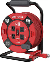 CRAFTSMAN 50 Ft. Retractable Extension Cord Reel, 4 Outlets | 14 AWG SJTW cable, heavy-duty build, ideal for garage or job site power