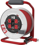 CRAFTSMAN 50 Ft. Contractor Edition Retractable Cord Reel, 4 Outlets | 12 AWG SJTW cable, heavy-duty build, ideal for job sites and workshops