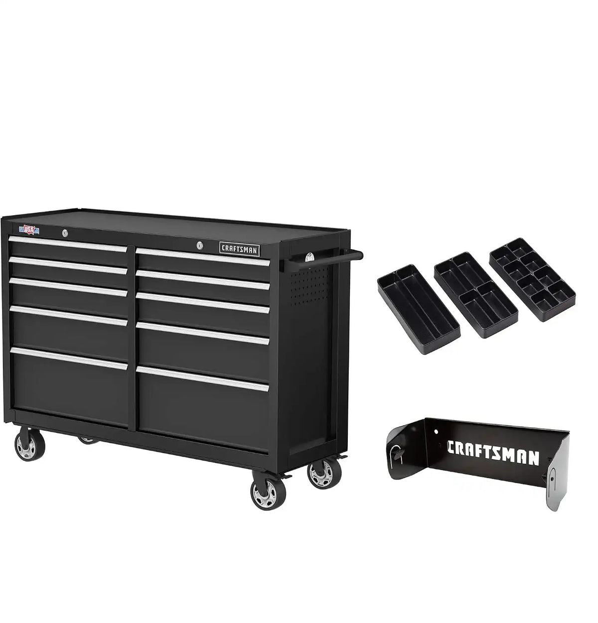 CRAFTSMAN S2000 52" Tool Chest, 10-Drawer Rolling Tool Storage Cabinet with Tray and Holder, Black (CMST352102BK)