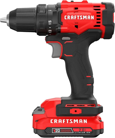 CRAFTSMAN V20 1/2 in Cordless Drill Set With 2.0 Ah Battery, Charger and Double Ended Bit, LED Light, Long Runtime, Ergonomic Power Drill Driver (CMCD702D1)