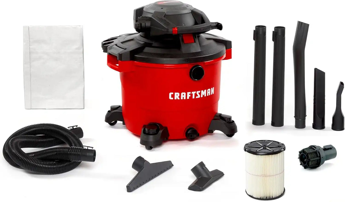 CRAFTSMAN CMXEVBE17607 16 Gal. 6.5 Peak HP Wet Dry Vac with Detach Blower | Portable Shop Vacuum Wet and Dry with Filter, Dust Bag, Hose and Attachments for Garage, Outdoor Cleaning