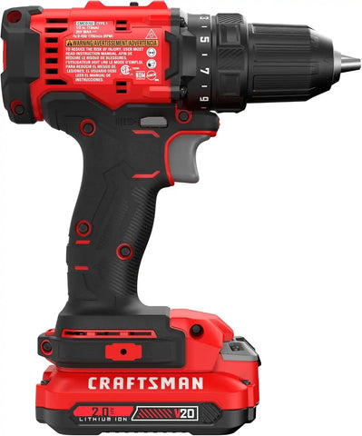 CRAFTSMAN V20 1/2 in Cordless Drill Set With 2.0 Ah Battery, Charger and Double Ended Bit, LED Light, Long Runtime, Ergonomic Power Drill Driver (CMCD702D1)