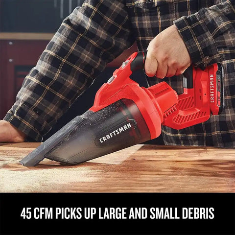 CRAFTSMAN V20 Cordless Hand Vacuum, 45 CFM, 2 Stage Filtration System with Filter, Battery and Charger Included (CMCVH001C1)