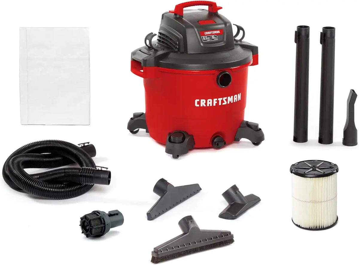 CRAFTSMAN CMXEVBE18695 16 Gallon 6.5 Peak HP Wet Dry Shop Vacuum Bundle | Heavy-Duty Wet and Dry Vac with Filter, Dust Bag, Hose, Diffuser, Floor Brush, Attachments for Home Projects & Renovations