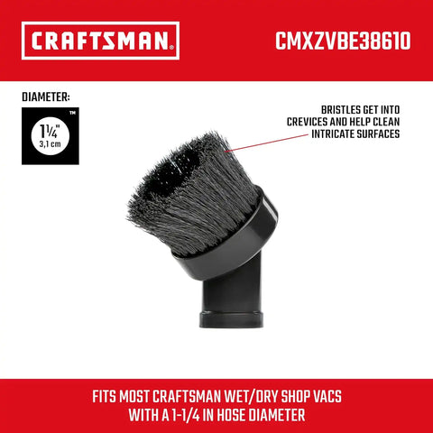 CRAFTSMAN CMXZVBE38610 1-1/4 in. Dusting Brush Wet Dry Vac Attachment | Industrial-Grade Shop Vacuum Accessory for Cleaning Stubborn Debris, Fits 1-1/4 in. Hose Diameter
