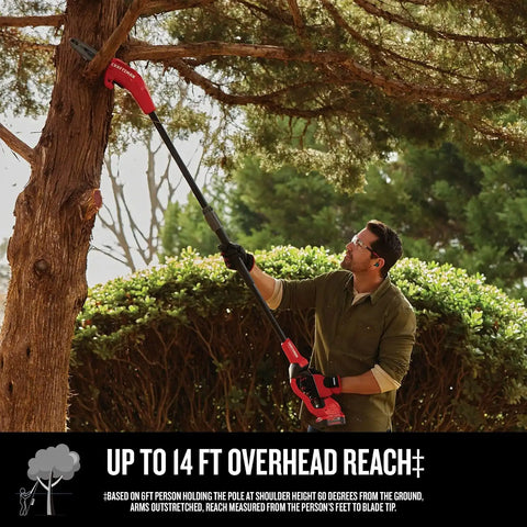 CRAFTSMAN Pole Saw, Pole Saws for Tree Trimming, Cordless V20 Tool-Only Tree Trimmer, Up to 14 Ft Extended Reach (CMCCSP20B)