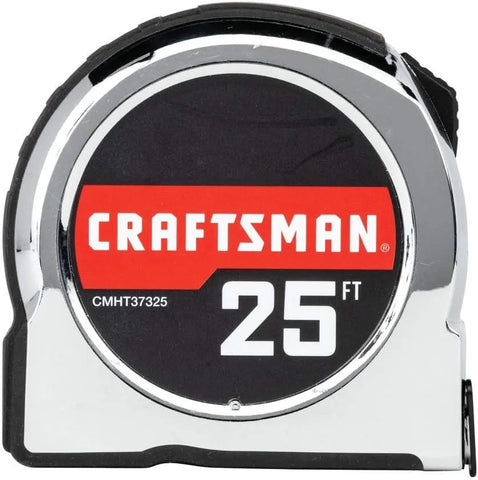 CRAFTSMAN Tape Measure, 25 ft, Retraction Control and Self-Lock, Solid Chrome Finish, Rubber Grip (CMHT37325S)