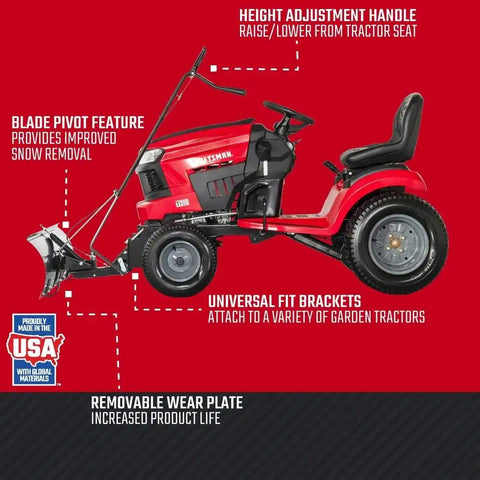 Craftsman 42 in Snow Blade for Lawn Tractors, Heavy-Duty Angled Snow Plow Attachment with Adjustable Trip Spring