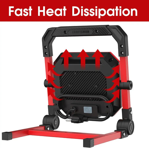 CRAFTSMAN 4500LM 46W LED Work Light, Wet Rated, 450W Equivalent, 5ft 1.52m Cord with Plug, 4000K, Fold-Flat Design, 360° Rotating Head, Portable Working Lights for Workshop Garage, Construction Site