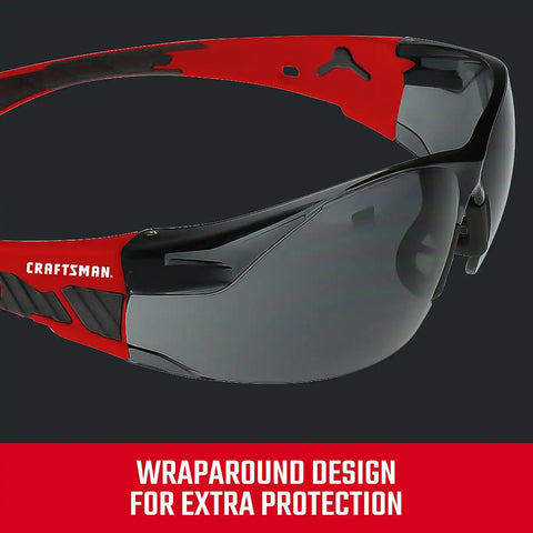 Craftsman 200, Safety Glass, Comfort Fit – Smoke, Red Frame