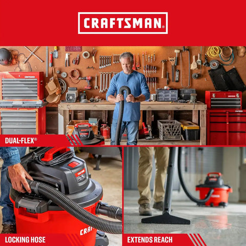 CRAFTSMAN CMXEVBE17656 20 Gallon 6.5 Peak HP Wet Dry Vac with Cart, Heavy-Duty Shop Vacuum Wet and Dry with Fine Dust Filter, Dust Bag, 20 ft. Hose and Attachments for Shop, Garage, Jobsite Cleaning
