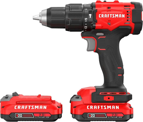 CRAFTSMAN 20V MAX 1/2 Cordless Hammer Drill, Includes 2 Batteries (2 Ah), Charger and Double Ended Bit, Longer Runtime Power Hammer Drill with LED Light (CMCD712D2)