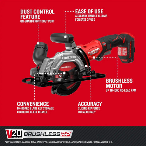CRAFTSMAN V20 4-1/2 Inch Cordless Circular Saw, Bare Tool Only (CMCS405B)