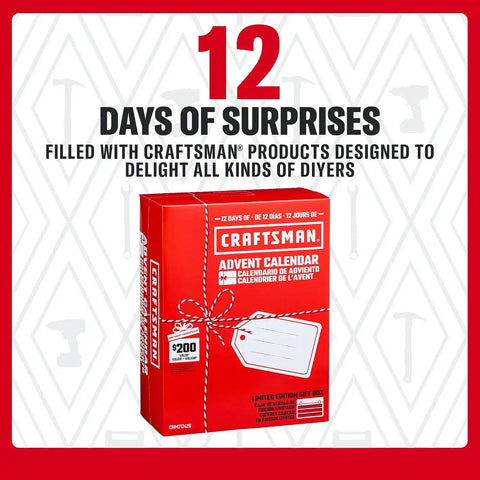 12 Days of CRAFTSMAN Advent Calendar, Limited Edition Gift Box CMMT12426A | Mens Advent Calendar, Tool Advent Calendars Christmas for Adults, Boys and Girls, Filled with CRAFTSMAN DIY Tools