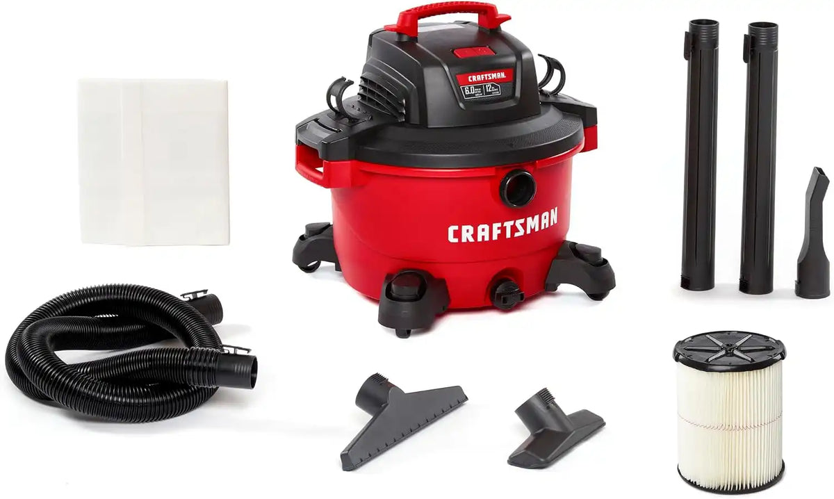 CRAFTSMAN CMXEVBE17594 12 Gallon 6.0 Peak HP Wet Dry Shop Vacuum | General Purpose Wet and Dry Vac with Filter, Dust Bag, Hose and Attachments for Home Projects & Renovations