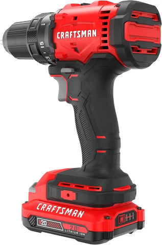 CRAFTSMAN V20 1/2 in Cordless Drill Set With 2.0 Ah Battery, Charger and Double Ended Bit, LED Light, Long Runtime, Ergonomic Power Drill Driver (CMCD702D1)