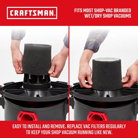 CRAFTSMAN CMXZVBE38765 Foam Sleeve Wet Dry Shop Vacuum Filter | Washable and Reusable, Wet Application Filter for Most Shop-Vac Branded Shop Vacuums