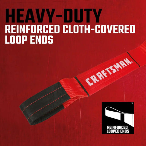 CRAFTSMAN 4" x 30' Heavy Duty Tow Recovery Strap with Loop Ends | 20,000 lbs Break Strength, Weather-Resistant Strap, Reinforced Looped Ends, Emergency Off-Road 4X4 Tow and Recovery Solution