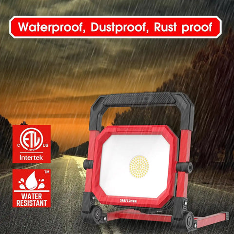 CRAFTSMAN 4500LM 46W LED Work Light, Wet Rated, 450W Equivalent, 5ft 1.52m Cord with Plug, 4000K, Fold-Flat Design, 360° Rotating Head, Portable Working Lights for Workshop Garage, Construction Site