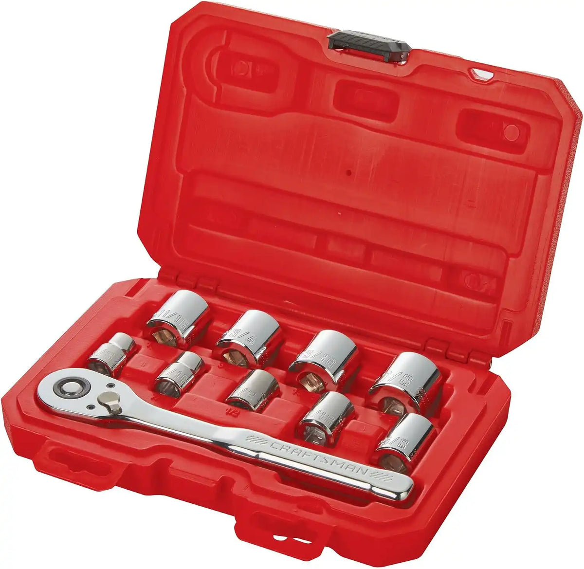 CRAFTSMAN 10 Pc Mechanics Tool Set with 90-tooth Low Profile Ratchet, SAE, 3/8 Inch Drive (CMMT34563)