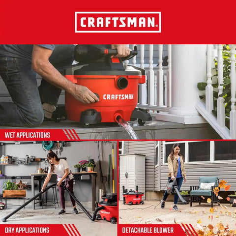CRAFTSMAN CMXEVBE17606 12 Gallon 6.0 Peak HP Wet Dry Blower Vacuum Bundle