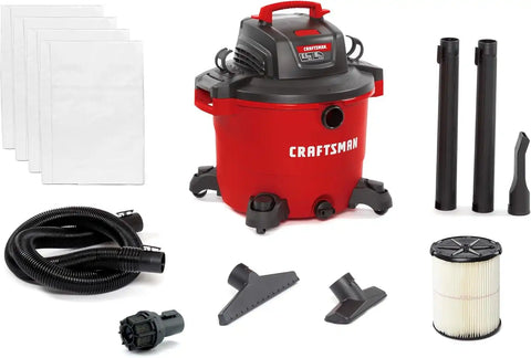 CRAFTSMAN CMXEVBE18595 16 Gallon 6.5 Peak HP Wet Dry Vac, Heavy-Duty Shop Vacuum Wet and Dry with Filter, 4 Dust Bags, Hose, Diffuser and Attachments for Home Projects & Renovations