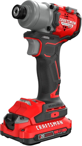CRAFTSMAN V20 Cordless Brushless Impact Driver Set, 1/4 Impact Driver, Includes 2 Batteries and Charger (CMCF830D2)