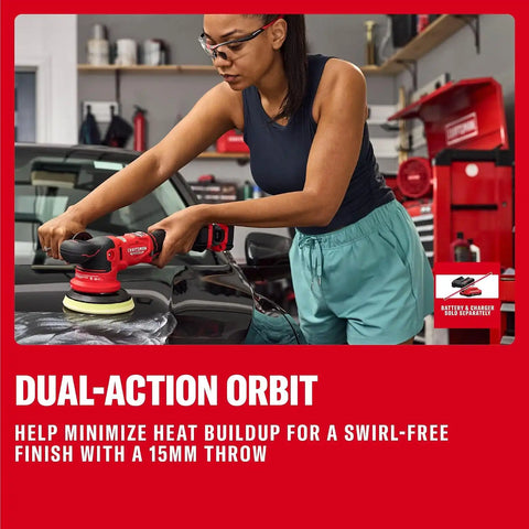 CRAFTSMAN 5 in. Dual Action Buffer Polisher, V20 Brushless Cordless Orbital Polisher with Side Handle, 9 Speed, Up to 6,000 OPM, Tool Only (CMCE150B)
