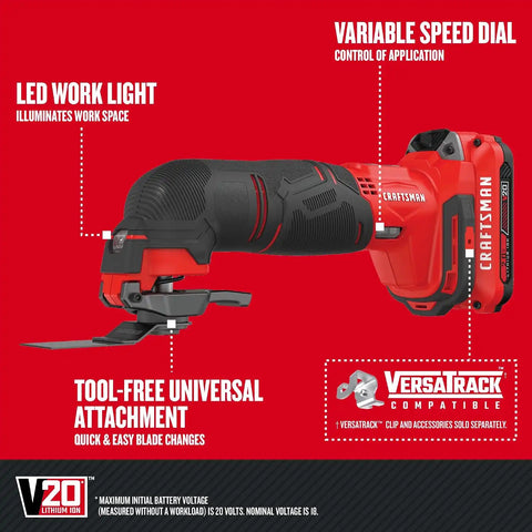 CRAFTSMAN V20 Cordless 6-Tool Combo Kit With Two 2.0 Ah Batteries and Charger (CMCK601D2)