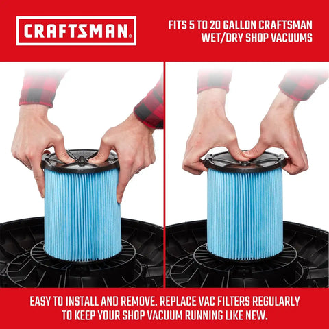CRAFTSMAN CMXZVBE38751 Genuine 5-20 Gal. Fine Dust Wet Dry Vacuum Filter | Fits Most 5 to 20 Gallon CRAFTSMAN Shop Vacuums, Easy Installation and Traps Fine Particles