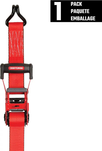 CRAFTSMAN 2" x 27' x 10,000 lbs Ratchet Strap with Double J-Hooks, 1‑Pack | 10,000 lbs Break Strength, Wide‑Grip Ergonomic Handle, WSTDA Weather‑Resistant Straps, Double J-Hooks for Industrial Cargo