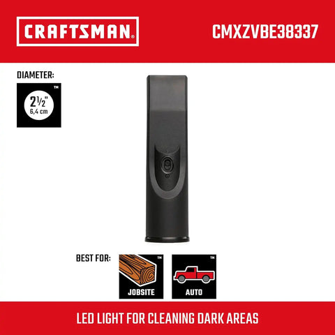 CRAFTSMAN CMXZVBE38337 2-1/2 in. LED Lighted Car Nozzle Vacuum Attachment | Industrial-Grade Shop Vacuum Accessory for Illuminating Dark Areas While Cleaning, Fits 2-1/2 in. Hose Diameter