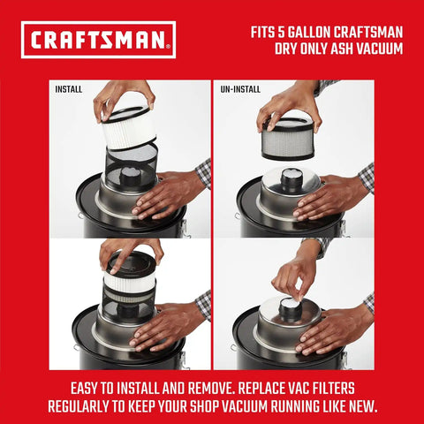 CRAFTSMAN CMXZVBE43268 Genuine HEPA Media Ash Vacuum Filter | Includes Prefilter for CRAFTSMAN CMXEVBE17585 5 Gallon Ash Vacuum, Dry Only, Traps Cool Ash and Fine Dust