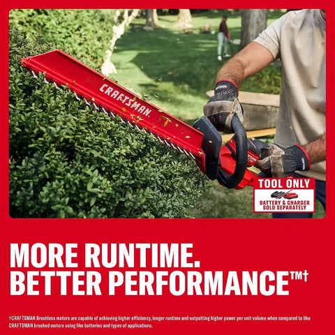 CRAFTSMAN V20 Brushless RP 22 in. Cordless Hedge Trimmer, Lightweight Bush Trimmer with Hedge Sweep Attachment, Up to 2X Power, Longer Runtime, Tool Only (CMCHT830B)