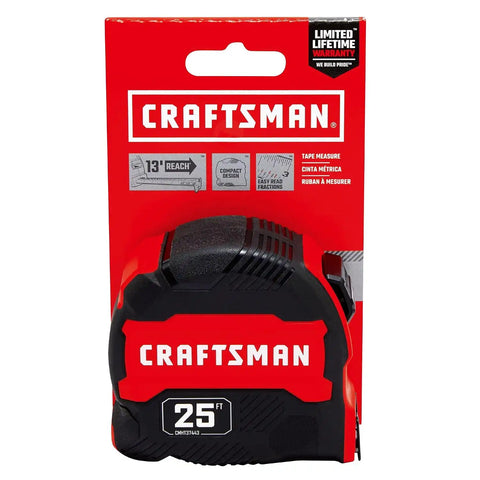 CRAFTSMAN 25-Ft Tape Measure with Fraction Marketing,Retractable,Manual-Locking Blade (CMHT37443S),(Pack of 12)