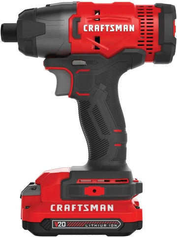 CRAFTSMAN V20 Cordless Impact Driver Kit, 1/4 inch, 2 Batteries and Charger Included (CMCF800C2)