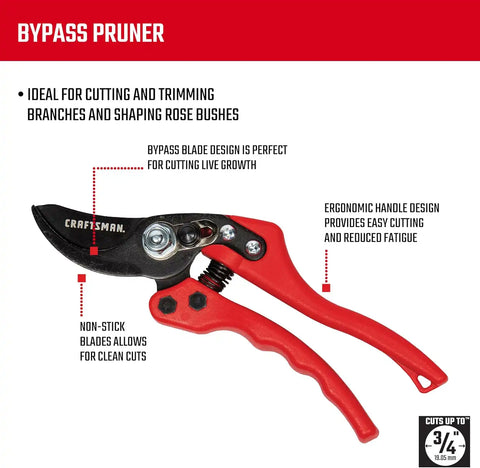Craftsman 3/4-in. Manual Bypass Pruner for Cutting, Trimming Branches, Shaping Rose Bushes