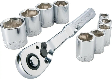 CRAFTSMAN 10 Pc Mechanics Tool Set with 90-tooth Low Profile Ratchet, SAE, 3/8 Inch Drive (CMMT34563)