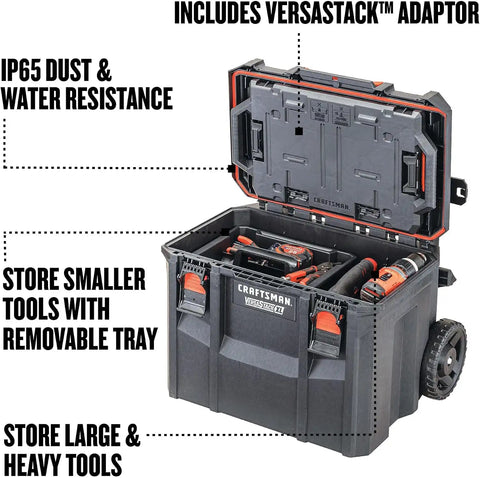 CRAFTSMAN VERSASTACK XL Tool Box with Wheels, Waterproof, Stackable System, Portable Rolling Storage for Indoor/Outdoor Use, 22.5 Inch (CMST21445)