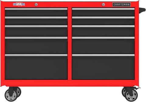 CRAFTSMAN S2000 52" Tool Chest, 10-Drawer Rolling Tool Storage Cabinet with Tray and Holder, Red (CMST352102RB)