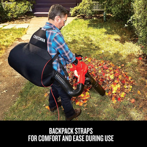 CRAFTSMAN 3-in-1 Leaf Blower, Vacuum and Mulcher, Backpack Blower Up to 260 MPH, 12 Amp, Corded Electric Leaf Collector (CMEBL7000)