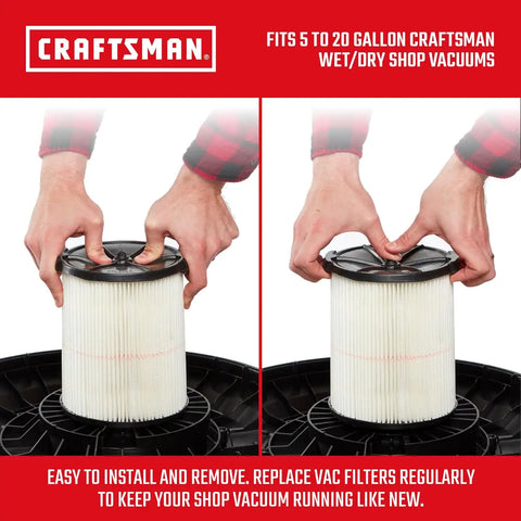 CRAFTSMAN CMXZVBE38755 Genuine 5-20 Gal. General Purpose Wet Dry Vac Filter | Fits Most 5 to 20 Gallon CRAFTSMAN Shop Vacuums, Easy Installation and Traps General Debris, 2-Pack
